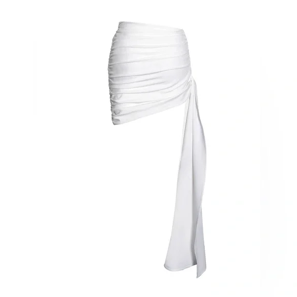 NWT Miss Circle White Ruched Drapping Mini Skirt - Picture 6 of 11